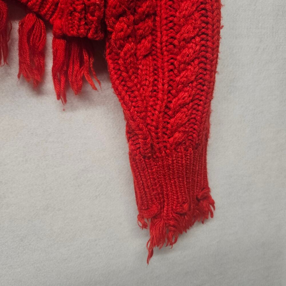 ShoptheMint Red Fringe Crop Sweater Oversized Cable Knit Pullover Size Small - Picture 8 of 8